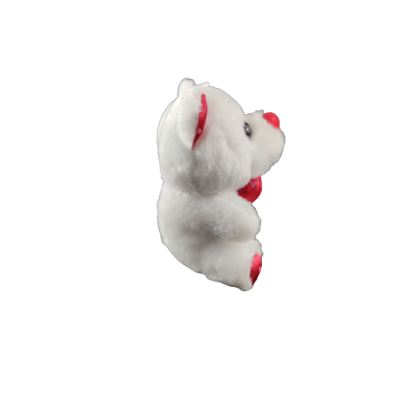 Pluche dieren wit 10 cm met rood textiel, bedrukt met hartjes (per 6)